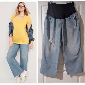 NWT Old Navy | Maternity Full-Panel Ripped Cut-Off Wide-Leg Jeans